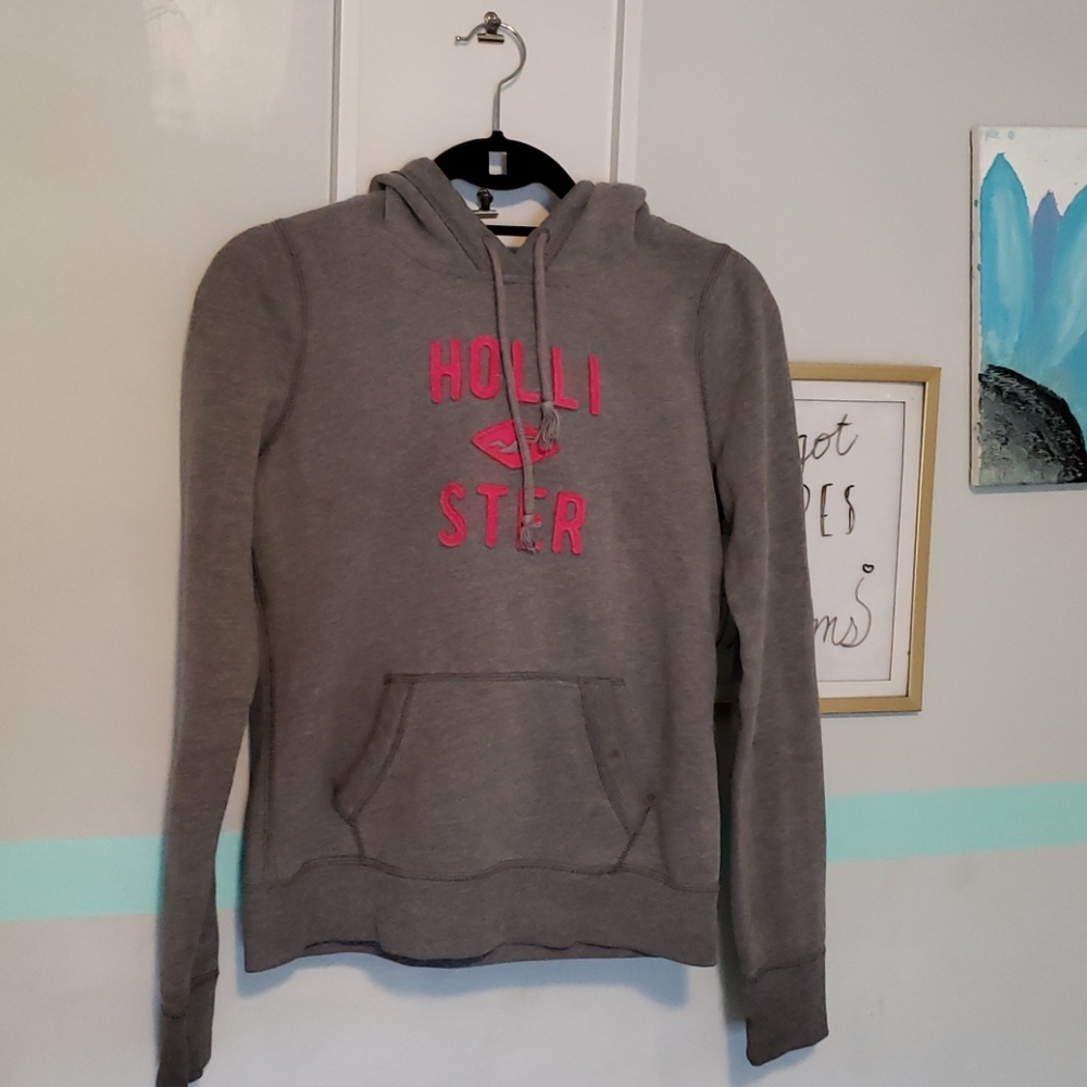 Pink and Gray Hollister Hoodie